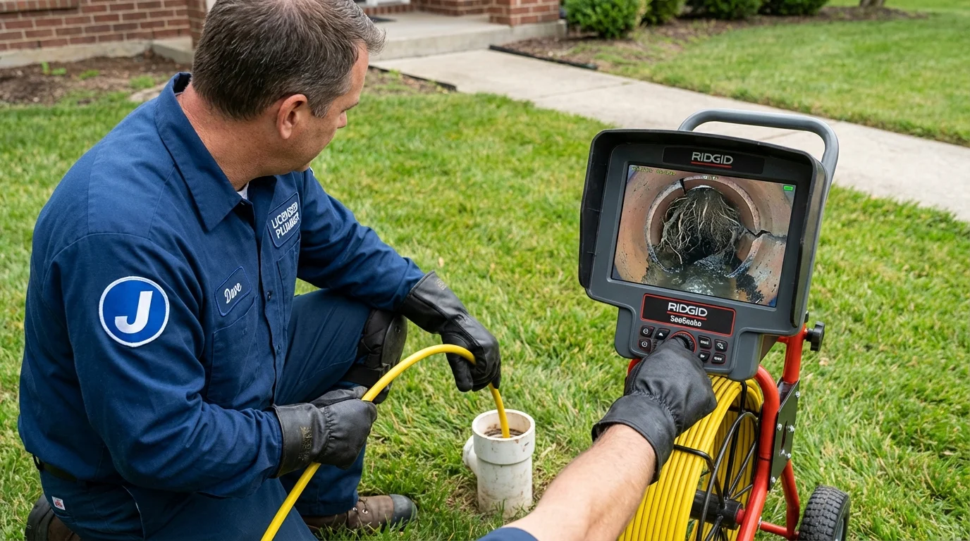 Sewer camera inspection being performed by Johns Plumbing LLC in Fairmount